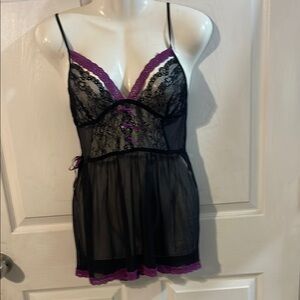 Adore Me Black and Purple Lace Chemise